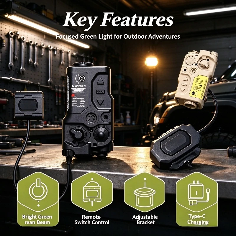 Green Beam LED Beam Light Unit Remote Control, Ultra Focus Ray, Adjustable Bracket, Outdoor Night Camping Trek Tool