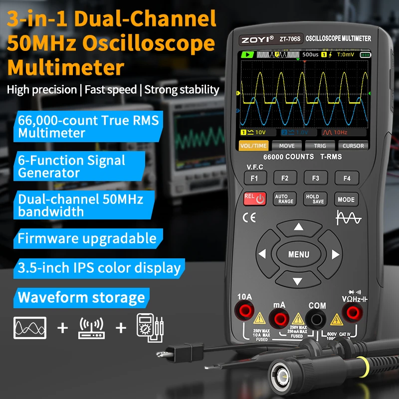 ZOYI Upgraded 706S Handheld Oscilloscope Multimeter 66000-Count