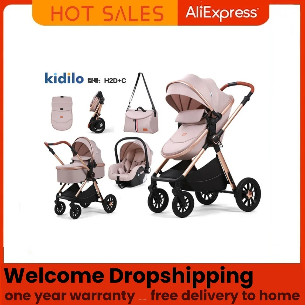 

Kidilo H2D+C 3 in 1 lightweight stroller, Good Quality Four Wheel Baby Stroller With Bassinet And Car Seat,Suitable 0-3 Years