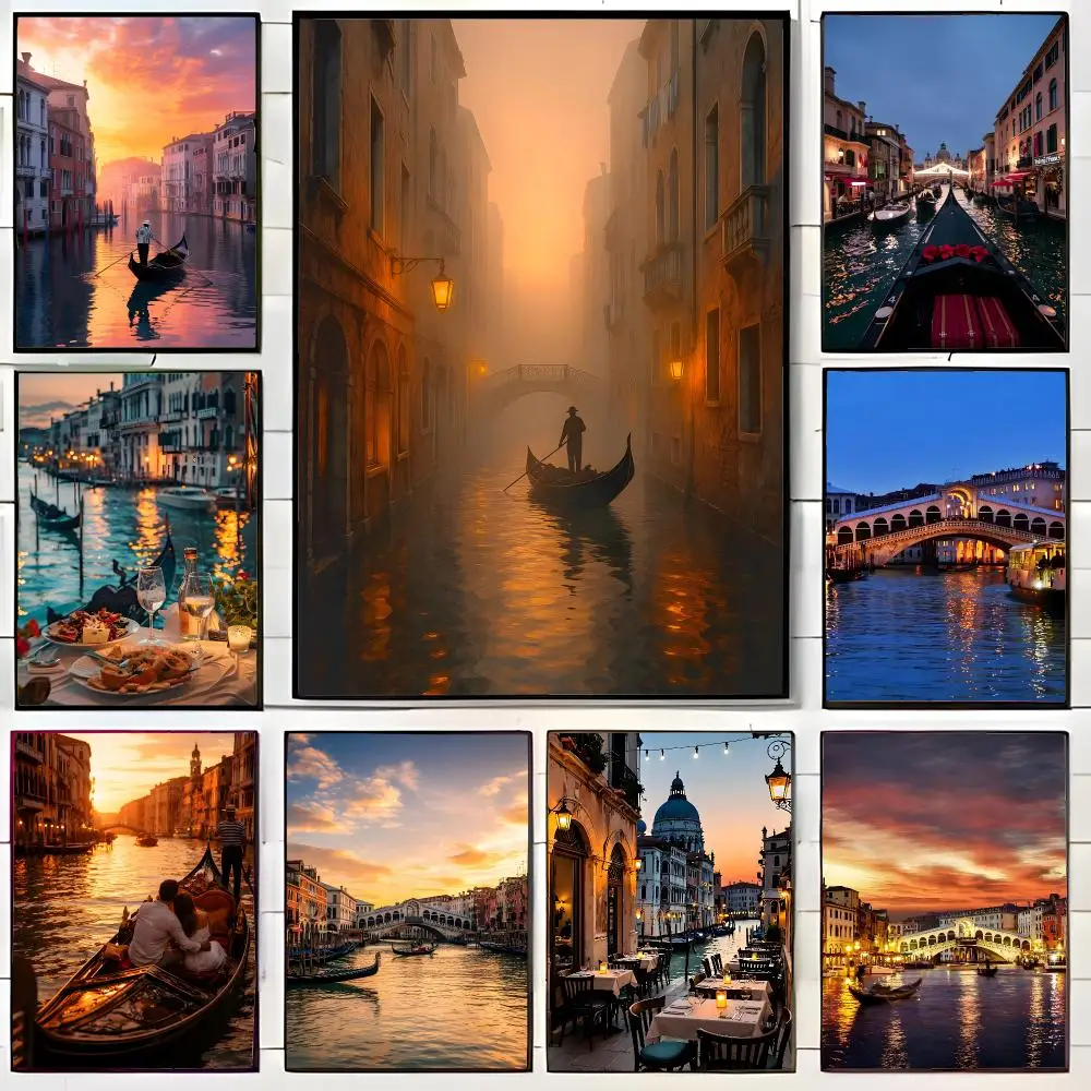 Serene Landmark V-Venice Gondola Canal Poster Wall Art Print Decorative Mural Home Decor Gift Unframed