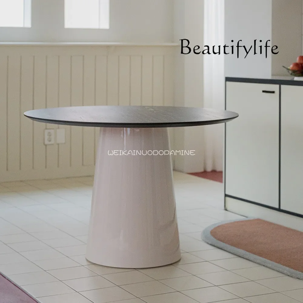 

Round dining table designer solid wood yellow paint household round table marble table ash wood