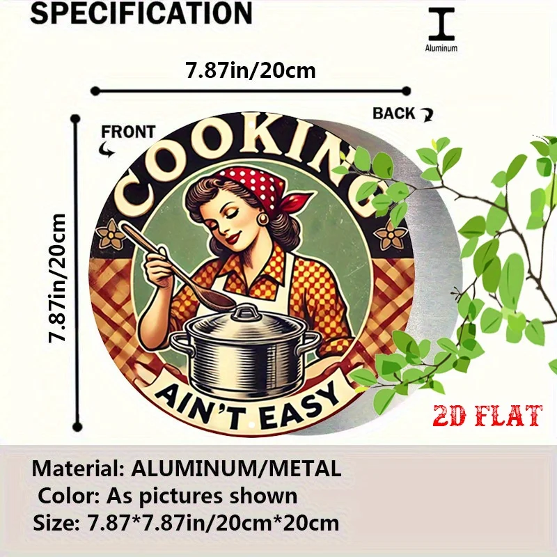 2D Flat - Vintage 2D Flat Round Aluminum Sign, Cooking Delight Metal Tin Sign - Rustic Kitchen Wisdom Wall Art, Culinary Charm M