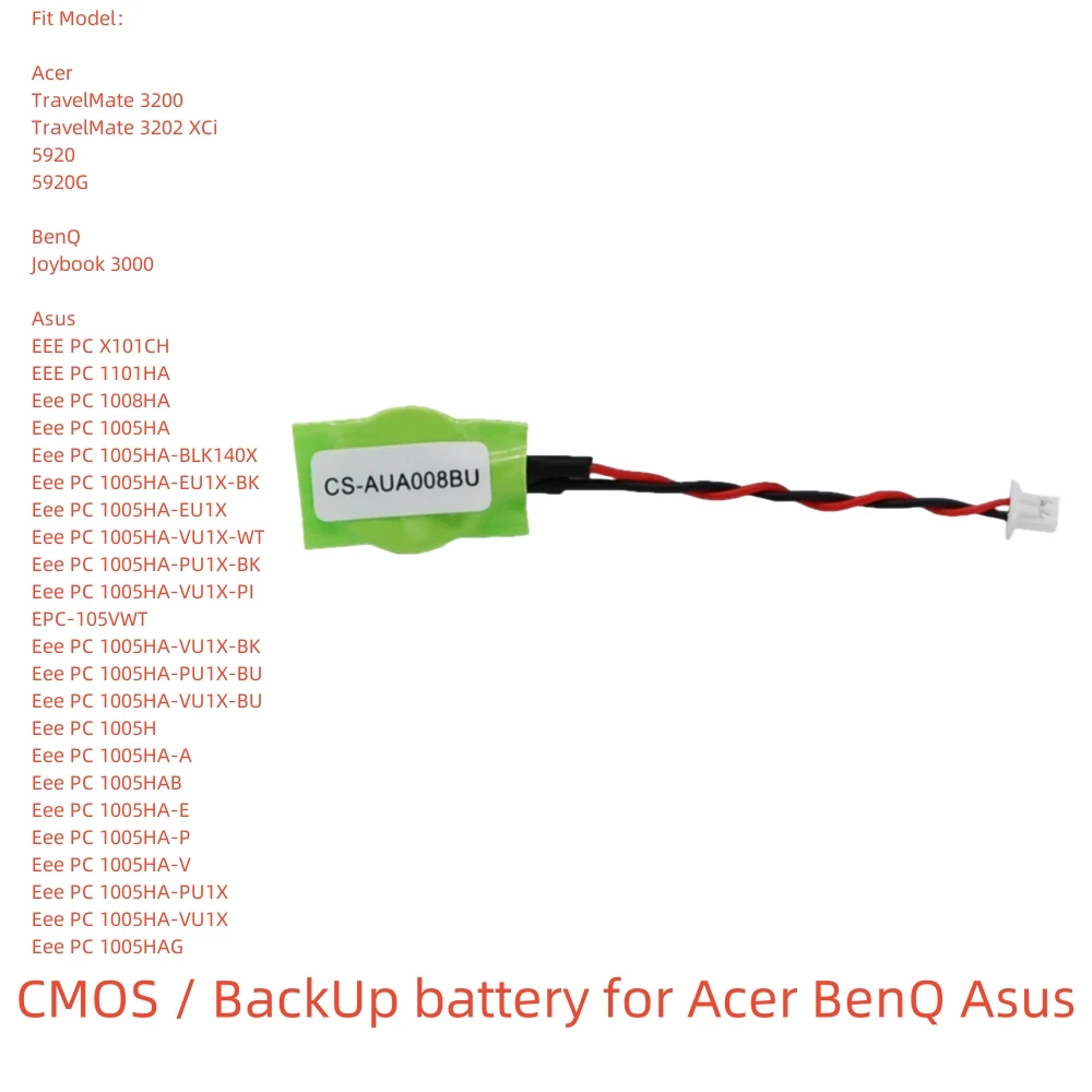 

Lithium CMOS / BackUp Battery for Acer,BenQ,Asus,3.0V,40mAh,TravelMate 3200,Joybook 3000,EEE PC X101CH,ML1220-WR