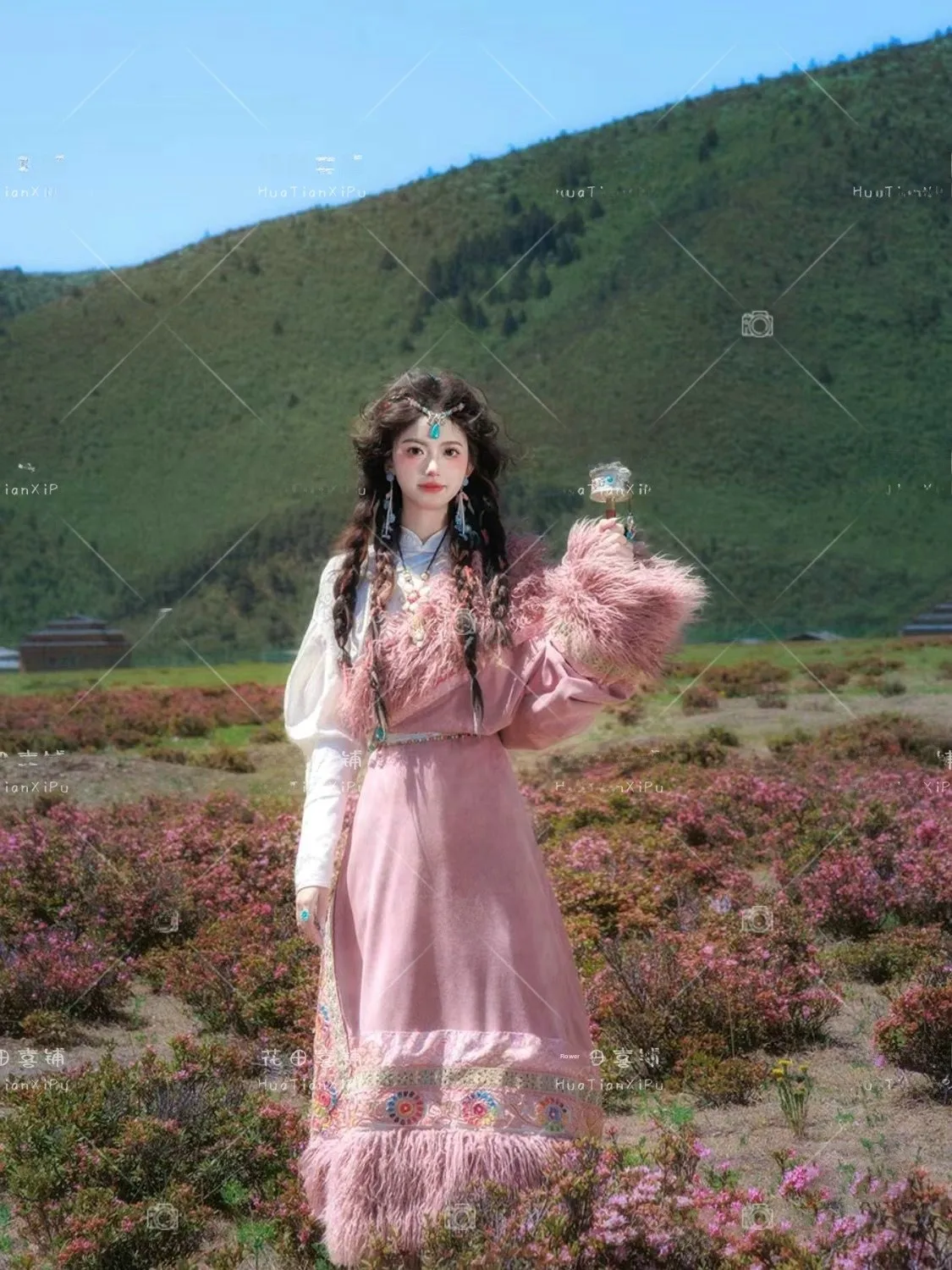 

New Pink Tibetan Costume Photography Ethnic Style Travel Photography Clothes Yunnan Lijiang Dali Tibet Folklore Photography O...