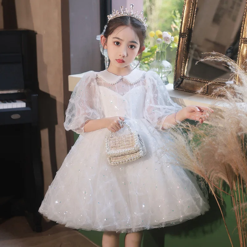 Baby Birthday White Dress for Young Girls Elegant Christening Dresses Children Flower Party Ball Gowns Kids Evening Vestidos