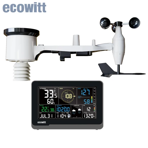 Ecowitt-WS3900 WI-fi気象ステーション、7.5インチカラーLCDディスプレイコンソールおよび7-in-1屋外ソーラーセンサーアレイ、iotをサポート