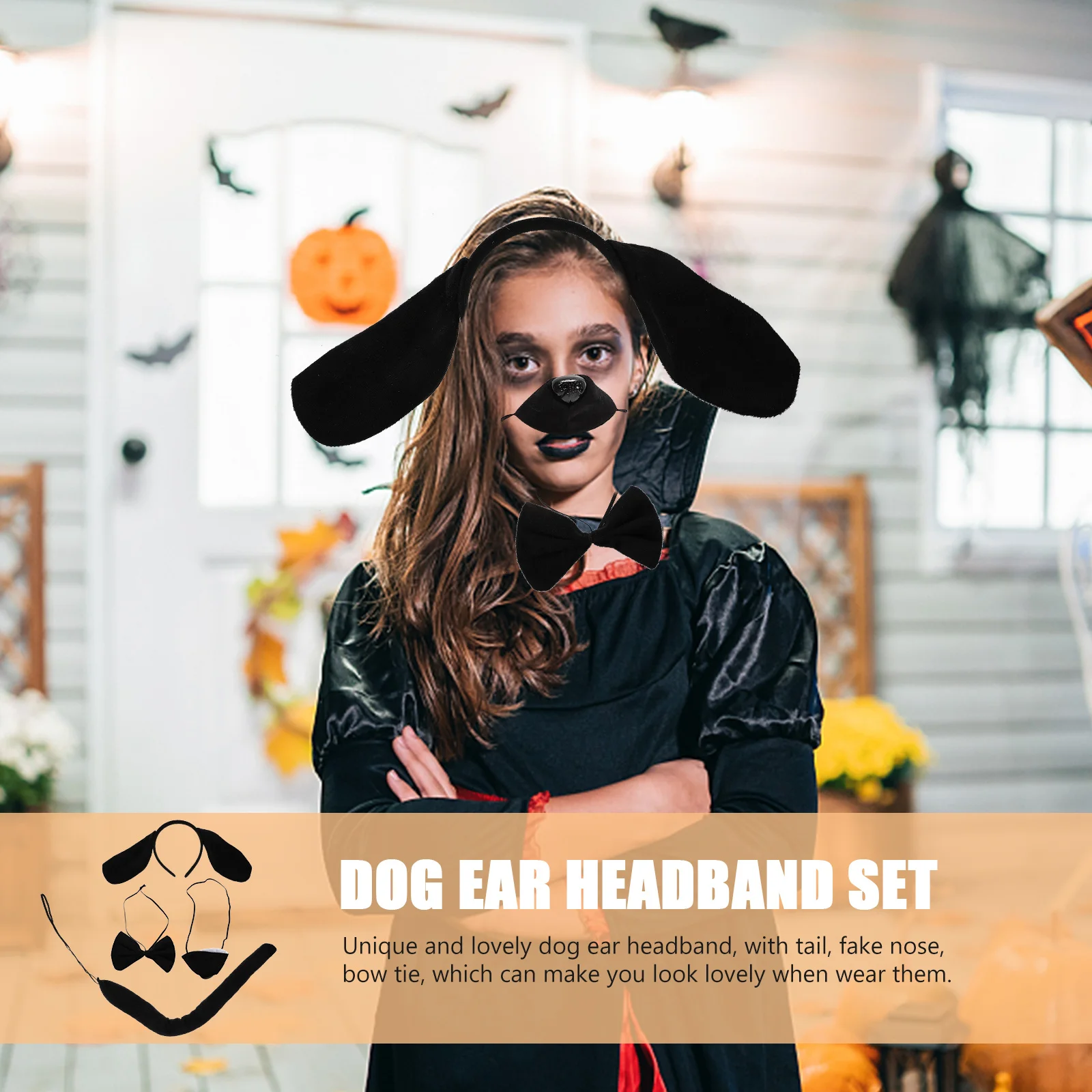 1 Set Fascia per orecchie di cane con coda Papillon per naso finto per bambini Ragazze Festa di animali Accessori per costumi cosplay di Halloween Orecchio di cucciolo