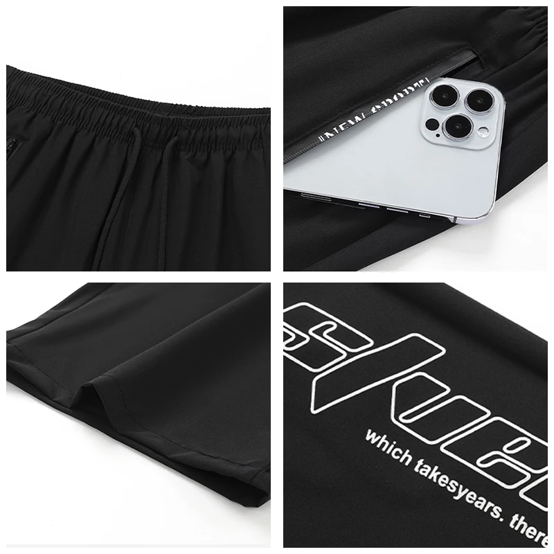 Новые мужские спортивные шорты с однотонным принтом, летние модные тонкие стильные повседневные шорты, уличные быстросохнущие мужские капри с карманами на молнии