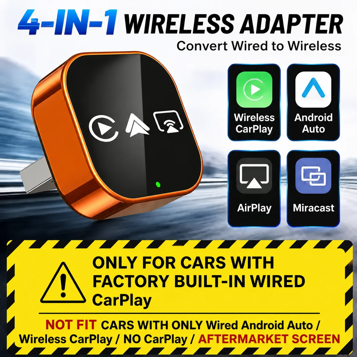 2026 Upgrade 4 in 1 CarPlay Android Auto AirPlay Wireless Adapter Mirror Link Smart USB Dongle For Volvo Benz MG Kia Toyota