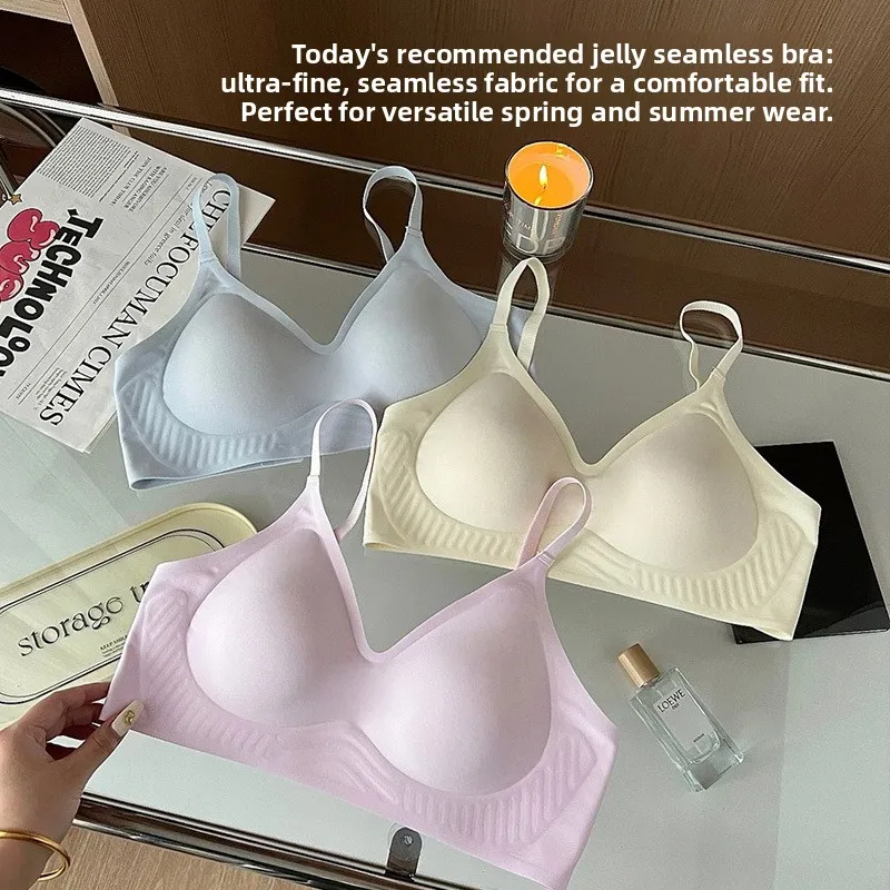 

Comfortable Thin Breathable Jelly Strip U-Back Gathered Bra Women's Underwear Seamless Casual Style with Steel Ring Support