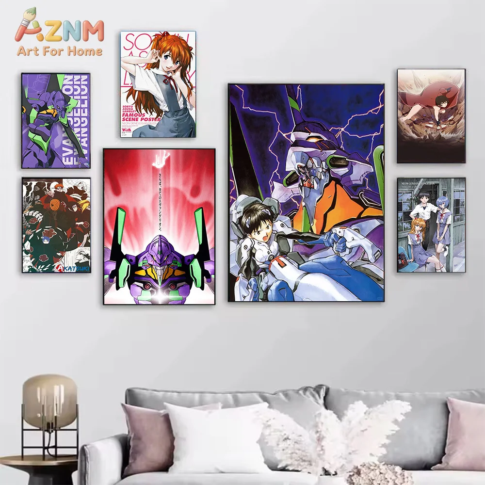 AZNM Anime Canvas Painting Evangelion Asuka Rei Unit 01 Naruto Akatsuki Art Print Wall Decor