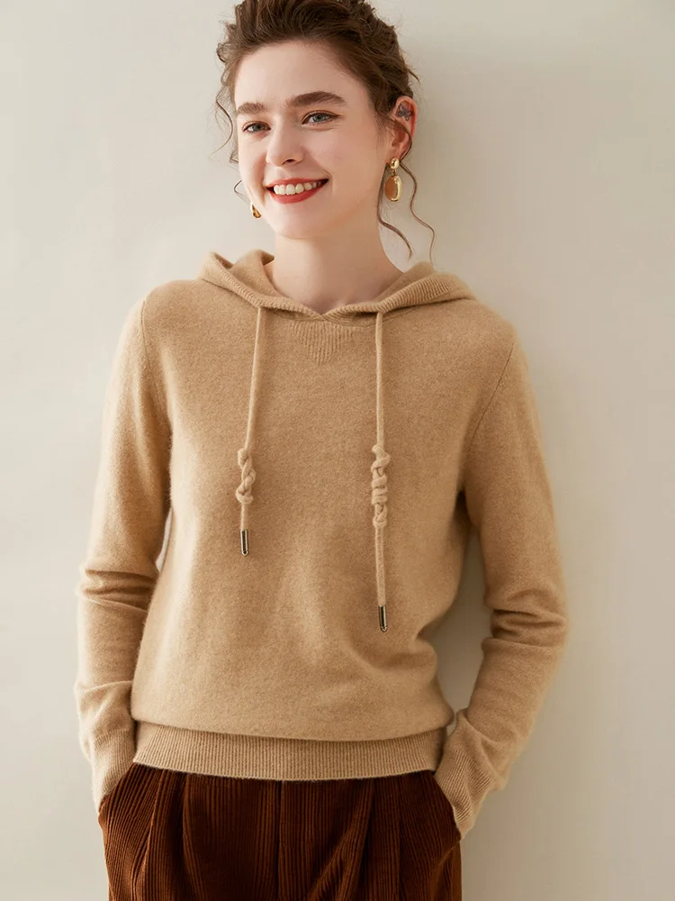 ADDONEE, Jersey con capucha de Cachemira de 100% para mujer, suéter de Otoño Invierno, estilo informal, prendas de punto de Cachemira de manga larga, Tops con capucha