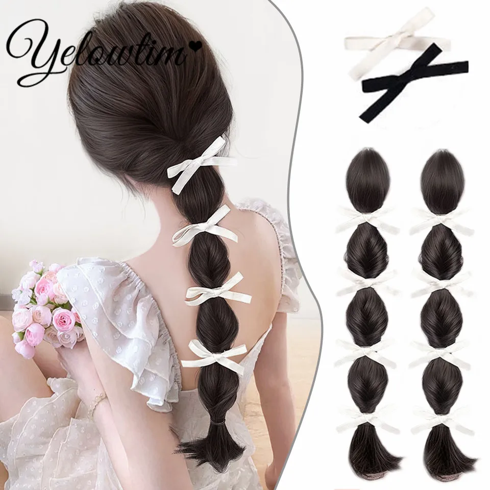 YELOWTIM Synthetic wig braid female summer lantern bud bubble braid natural clip side ponytail Fried Dough Twists braid