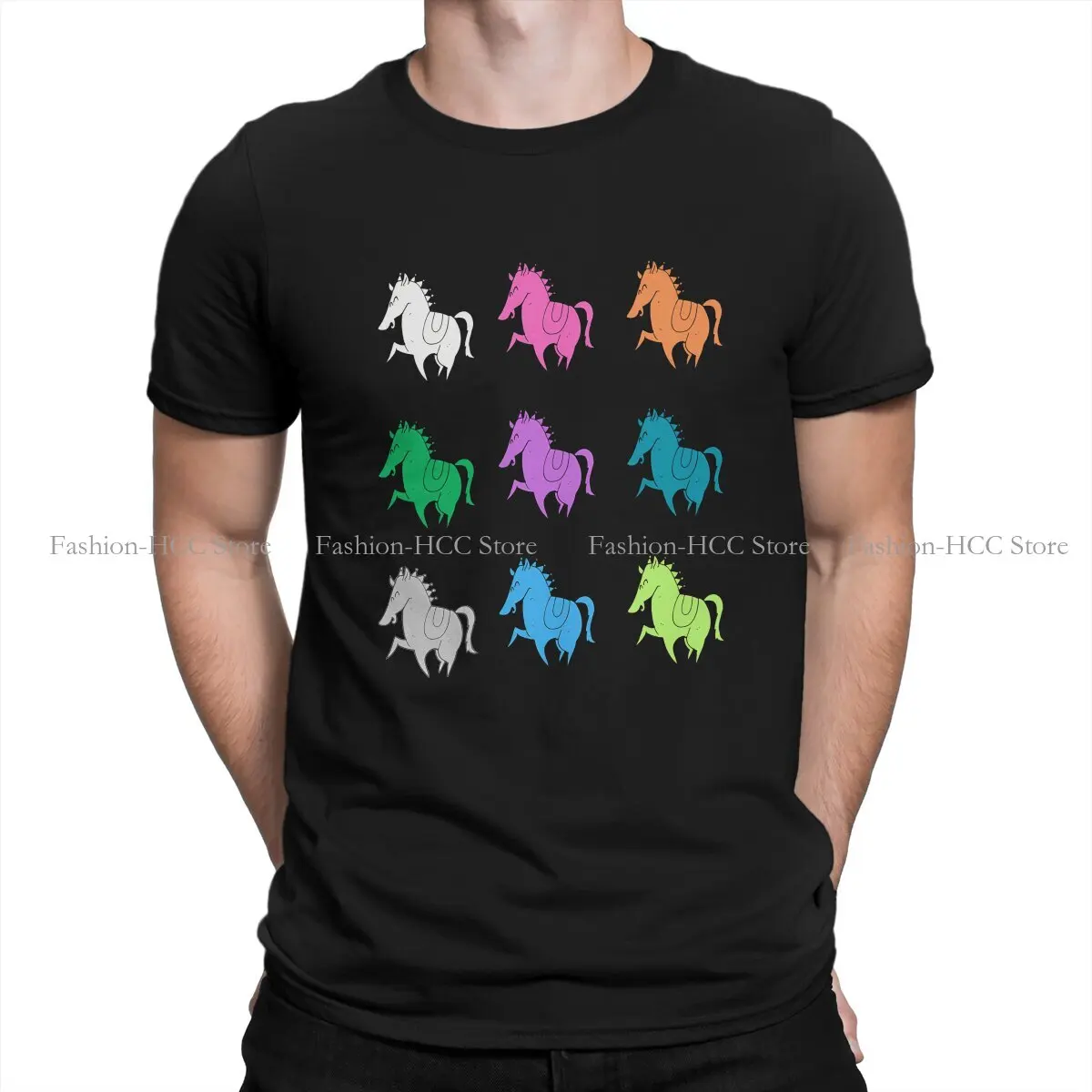 Prancing Horses Round Collar TShirt Horse Racing Sports Original Polyester T Shirt Man's Tops