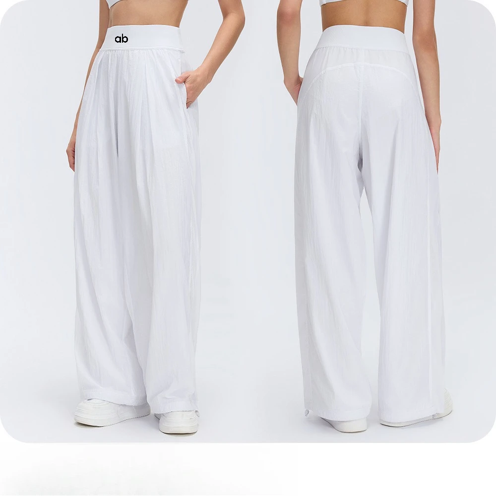 Women High Waist Pleated Wide Leg Pants Loose Drawstring Pocket Straight Trousers for Yoga Running Commute Casual Wear