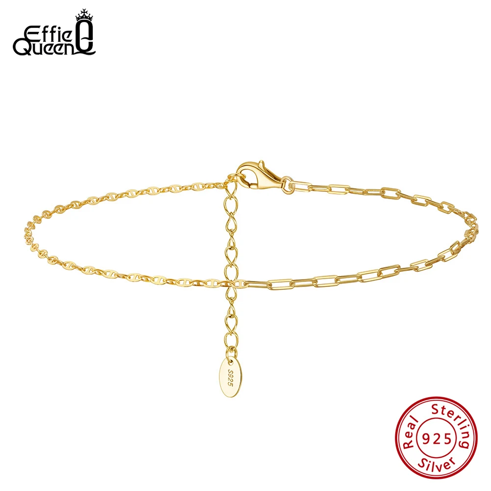 Effie Queen Fashion Simple Paperclip Link Chain Anklet 925 Sterling Silver Sexy Beach Bare Foot Chain Bracelet Jewelry Gift SA26