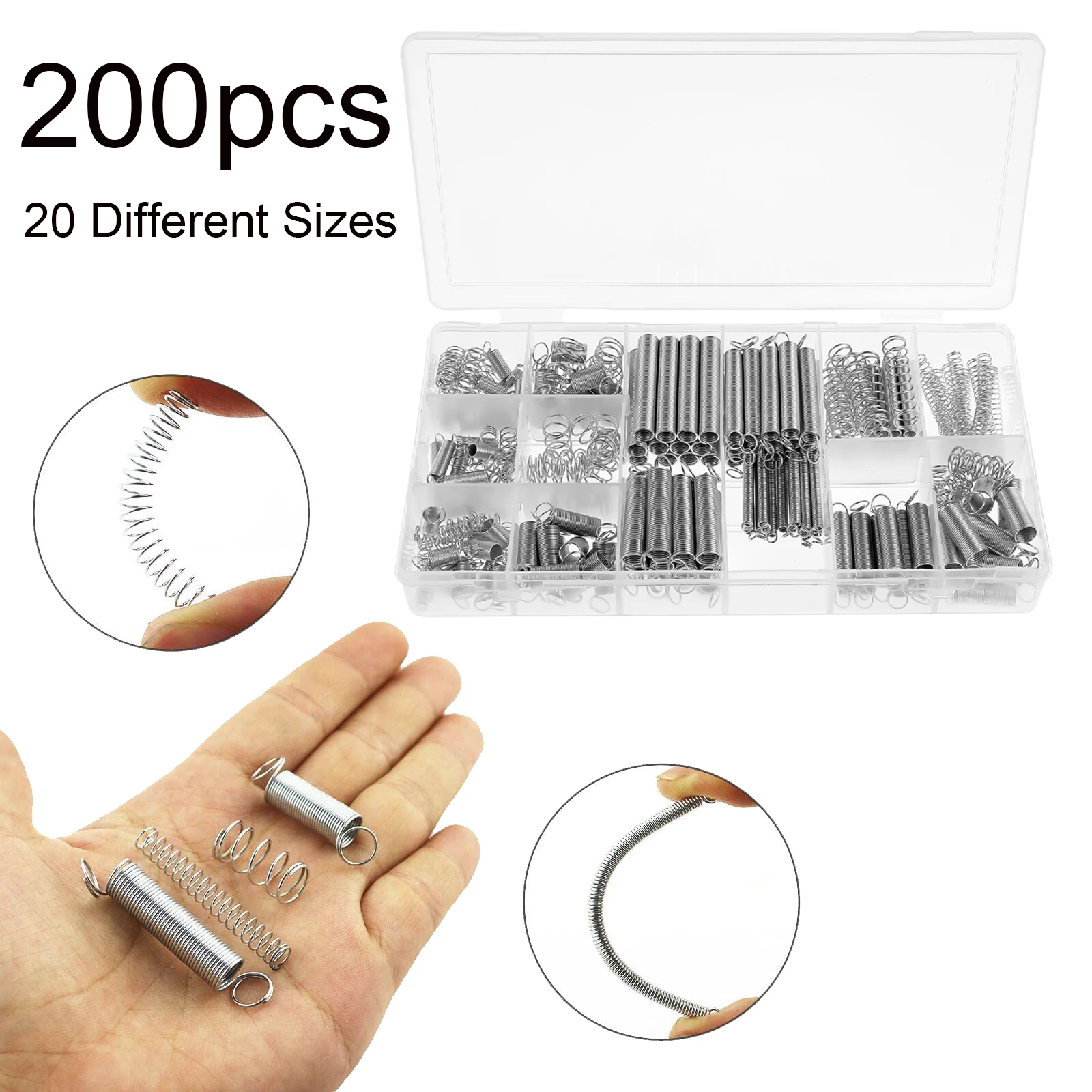200 قطعة مجموعة متنوعة من زنبرك الضغط والتمديد 20 مقاسات مختلفة 4 مللي متر إلى 9 مللي متر تشكيلة نوابض معدنية فضفاضة من الفولاذ #1