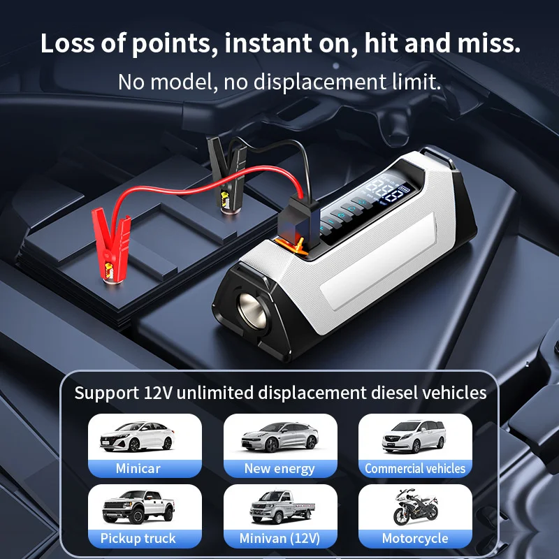 26800mAh 6000A Car Emergency Jump Starter Device Battery Power Bank And Air Pump  Combo Car Battery Ignition Tool