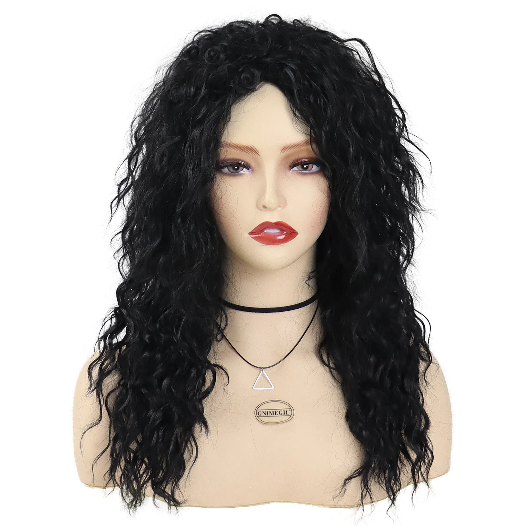 Women's Long Wavy Wig Synthetic Black Curly Water Wave Wigs for Girls Daily Costume Party Soft Heat Resistant Natural Looking