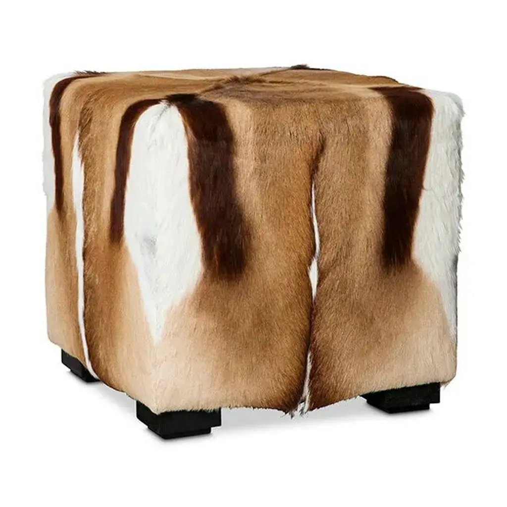 #Handmade Unique Art Deco LivingRoom Genuine Springbok Hide Foam Cube Soft Ottoman Stool Bench Pouf Upholstered for Vanity Table