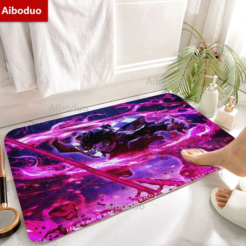 40*60cm Non Slip Anime Demon Slayer Rug Absorbent Decor Bathroom Mat Tanjirou Floor Carpet Home Kitchen Hallway Entrance Doormat