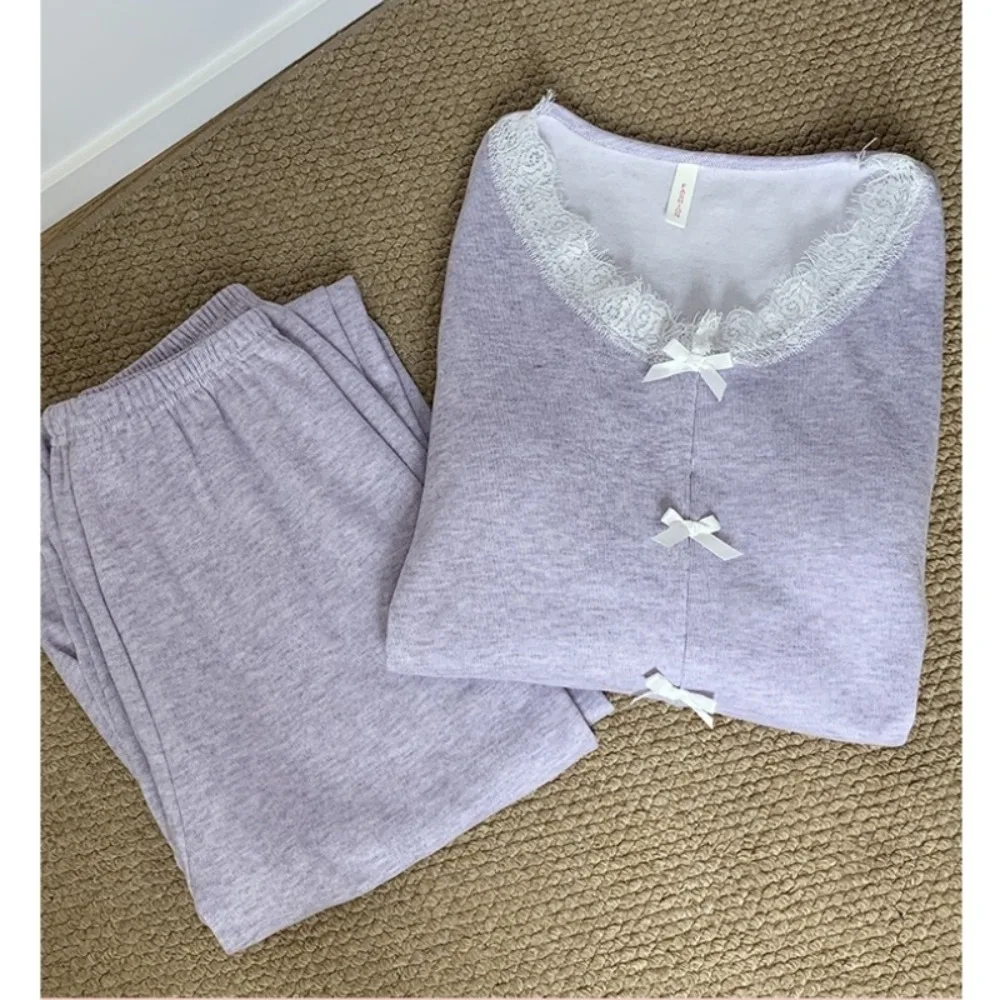 Elegant Women's Pajama Set Sleepwear Suit Loungewear 2 Pieces Pyjama Soft Long Sleeve Trousers Home Wear Female Pijama Ladies