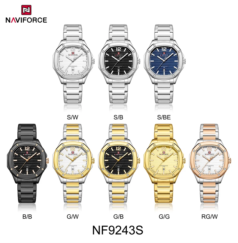 Naviforce 9243 Orologi semplici da uomo cinturino in acciaio impermeabile sportivo casual militare nuovo orologio da polso uomo orologi con calendario al quarzo