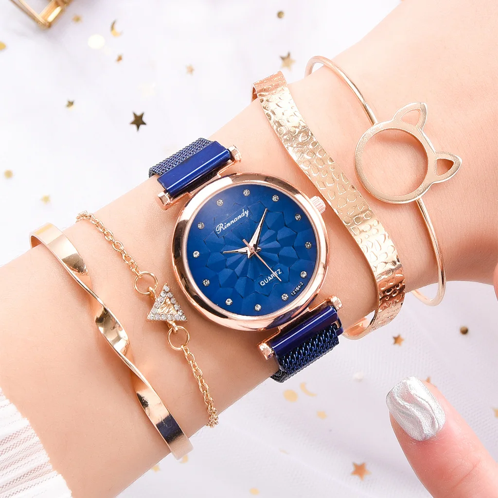 Starry Sky Women's Watch, Iron Stone Mesh Strap Watch, Sparkling Quartz Women's Fashion Style Watch
