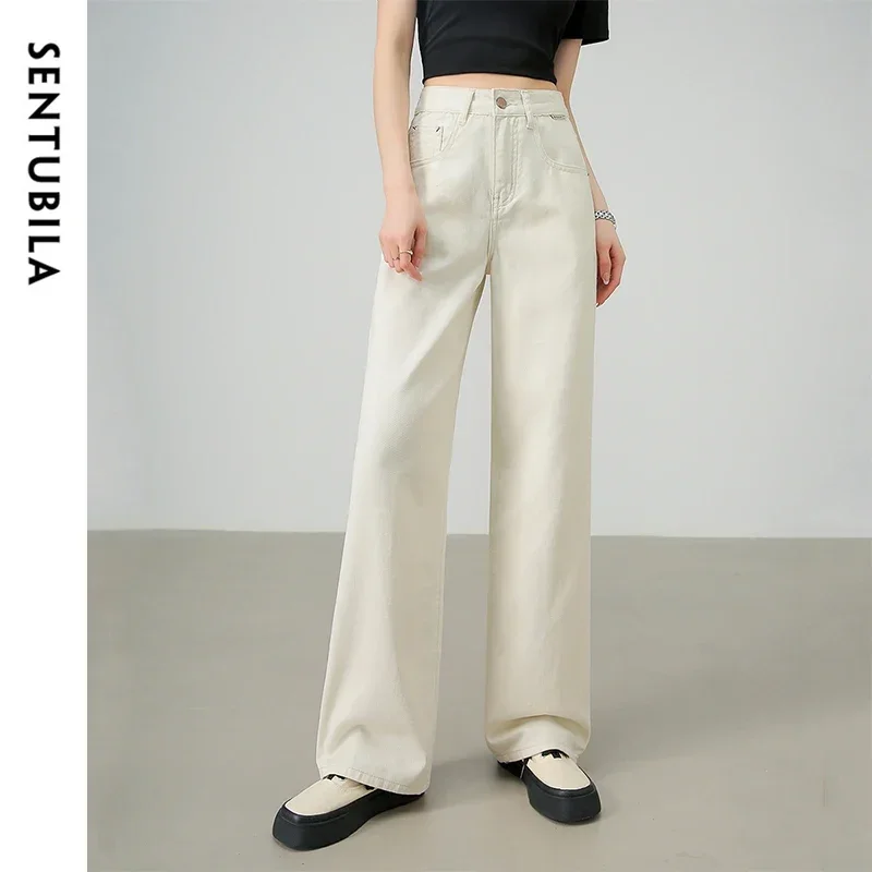 

SENTUBILA Baggy Jeans Women 2025 Spring Retro Straight Simple Wide Leg Pure Cotton Denim Pant Ladies Long Trousers W43N57613X