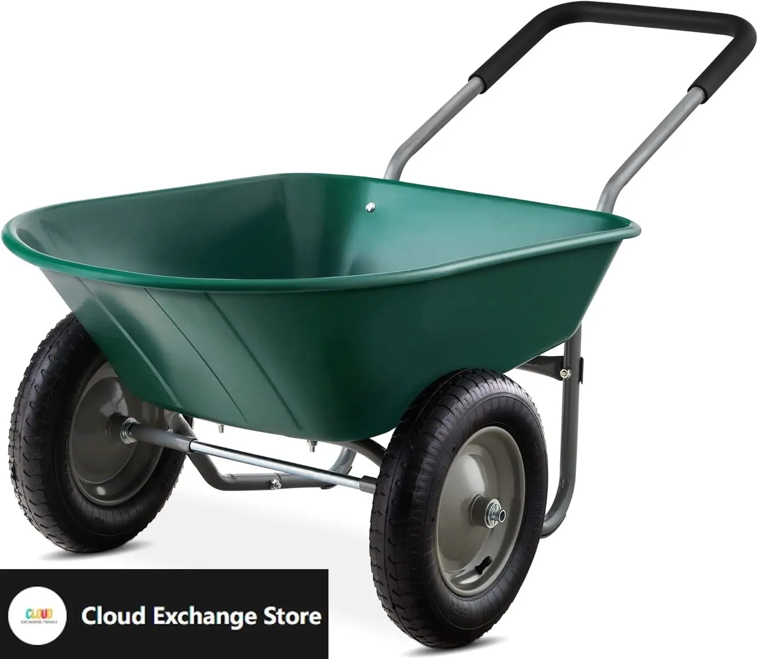 

Dual-Wheel Home Utility Yard Wheelbarrow Garden Cart w/Built-in Stand for Lawn, Gardening, Construction - Green