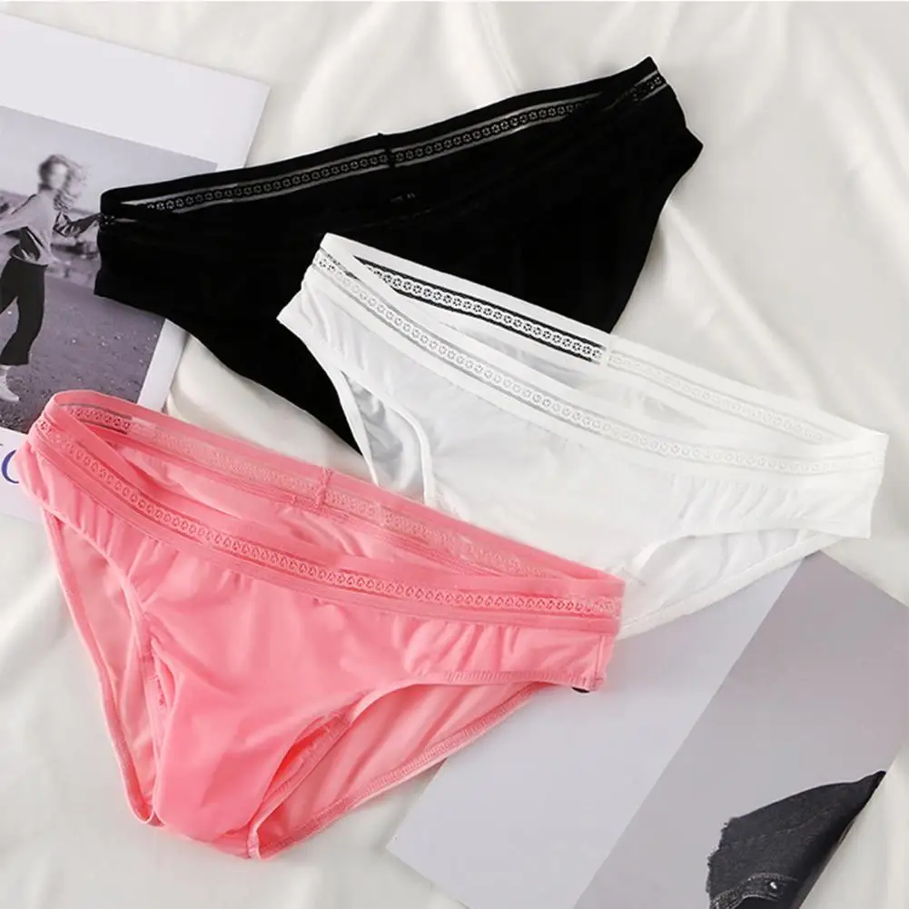 

Men Briefs Spandex Men Underwear Men's Mid-rise Ice Silk Briefs with Elastic Waistband Solid Color Perspective for Breathable