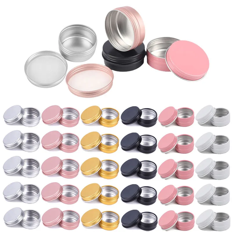 Latas vacías de aluminio redondas de Metal, latas con tapa de tornillo, contenedor para velas de especias, crema, bálsamo labial, 10 piezas, 5g, 10g, 15g, 20g, 30g, 50g, 60g