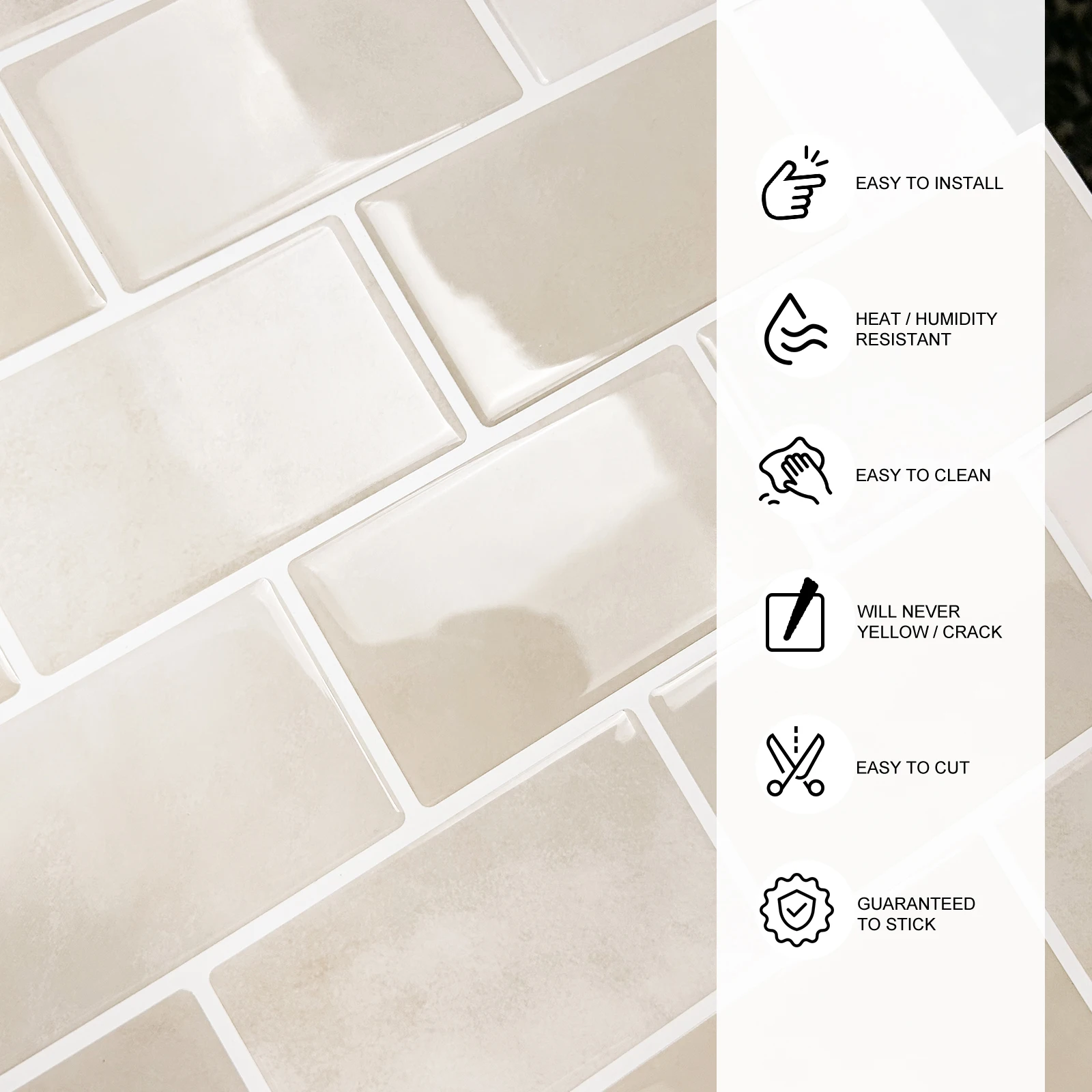5/10 Sheets Waterproof Peel and Stick Subway Tile Backsplash, Self-Adhesive Wall Decals for Easy Home Upgrade view 3