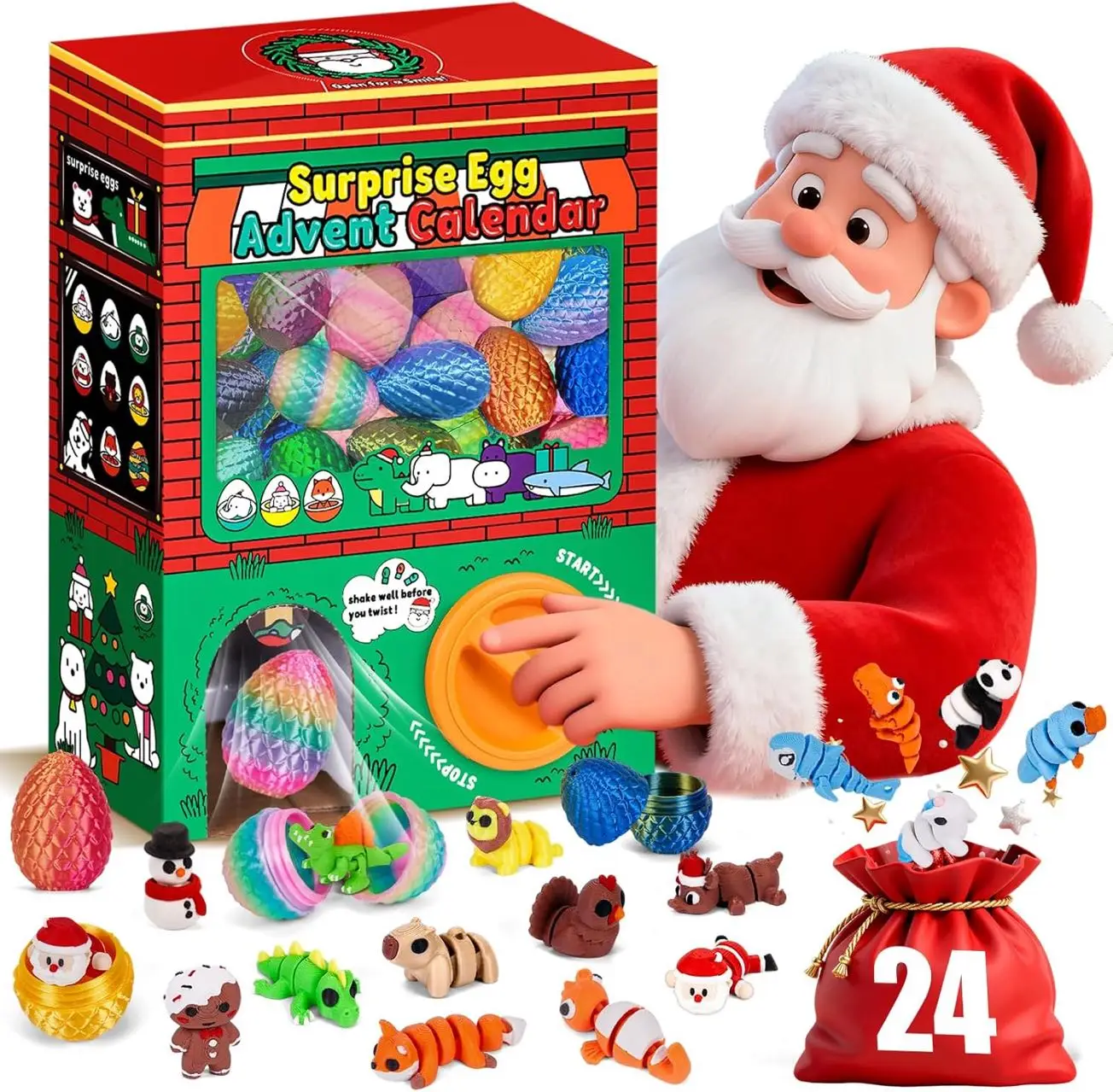 24pcs 3D Printed Surprise Egg Blind Box Fidget Toy Animal Stress Relief Sensory Toy Christmas Birthday Advent Calendar Box Gifts