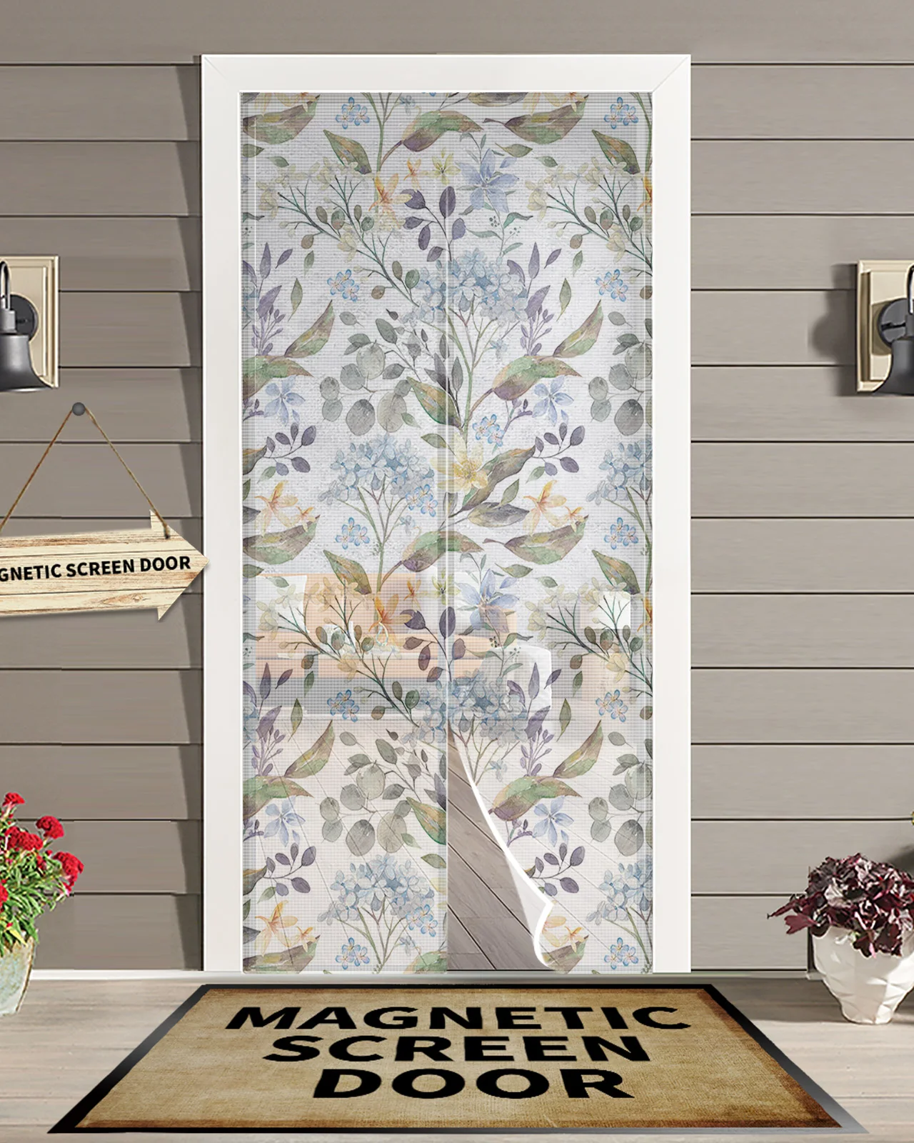 Spring Flowers Plants Hydrangeas Summer Magnetic Screen Door Curtain Anti Mosquito Net Insect Fly Bug Kitchen Curtains