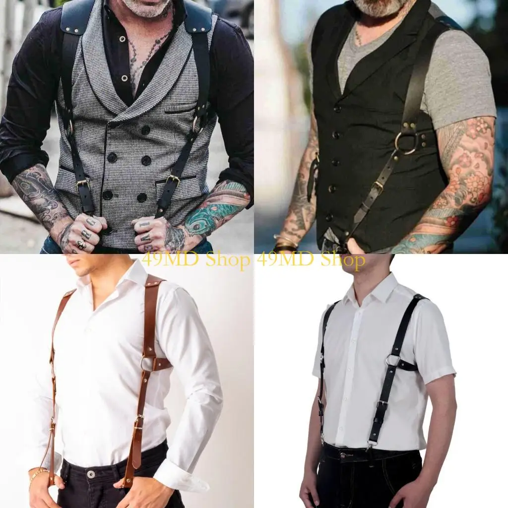 

49MD Men Adjustable Faux Leathers Body Chest Harness Suspender Belt Party Costume
