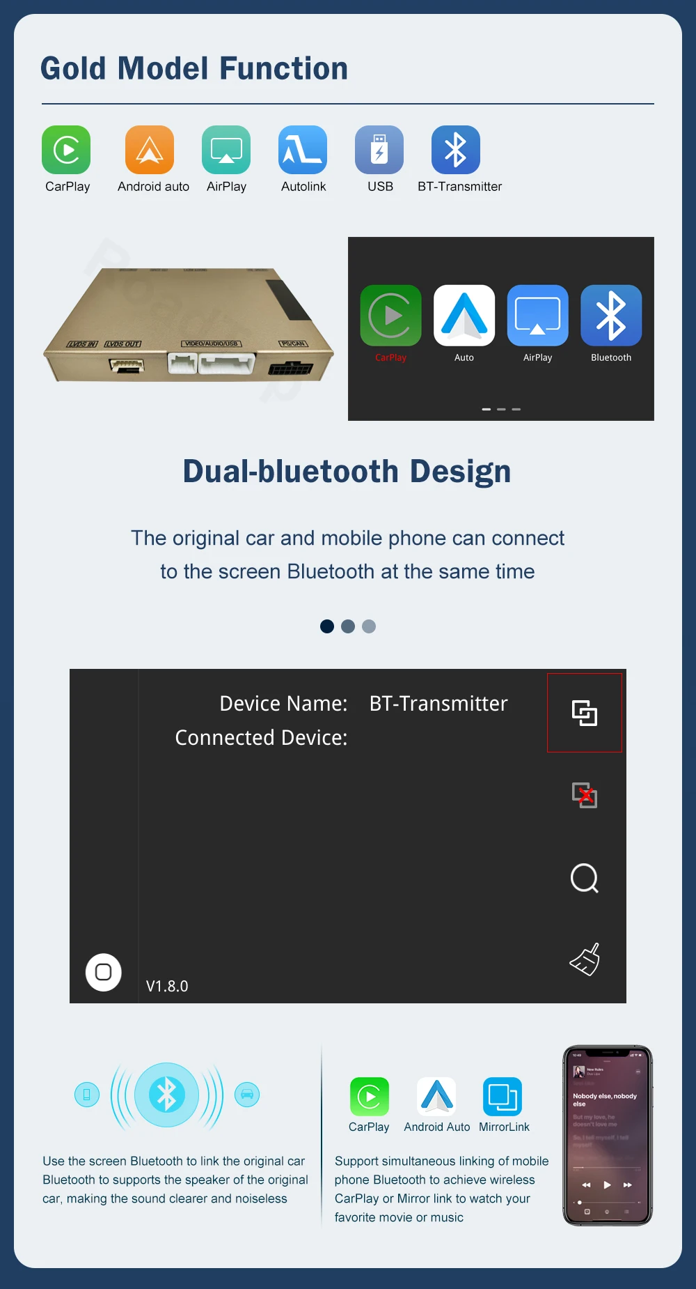 Road Top Decoder Box Kabelloses CarPlay für Ford Explorer Fusion Mondeo Sync2 Mit Android Auto Airplay Car Play Video-Schnittstelle – Detail 4