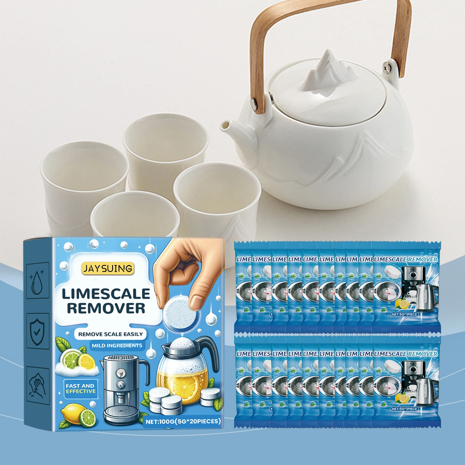 Limescale Remover Quickly Dissolve and Remove Stubborn Scale Eliminate Odor Lemon Fragrance Kettle Cleaning Effervescent Tablets - Detail 1