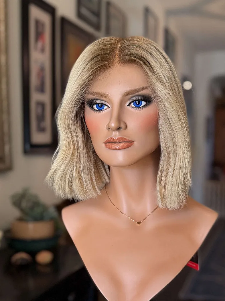 New Ombre Light Blonde Shadow Roots Original Factory Cheap Wigs On Clearance Sale Bob Natural Straight Synthetic Wigs For Women