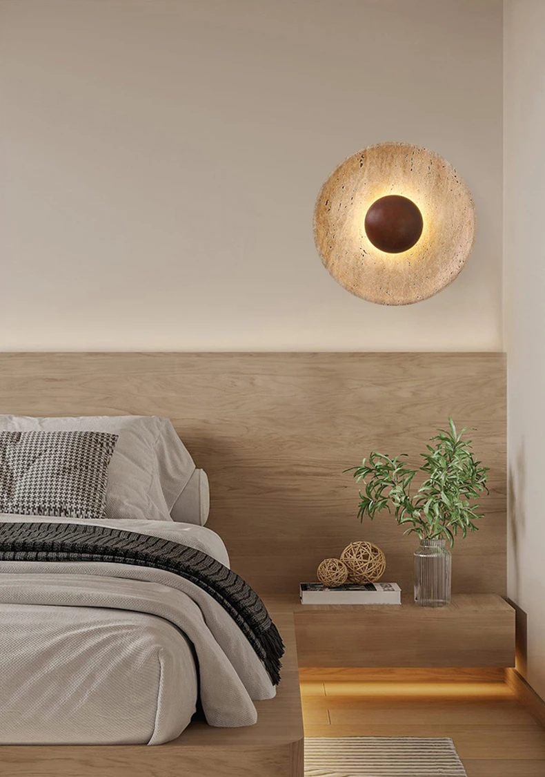 Mdoern Natural Stone Wall Light Sconce Dark Wood 25CM