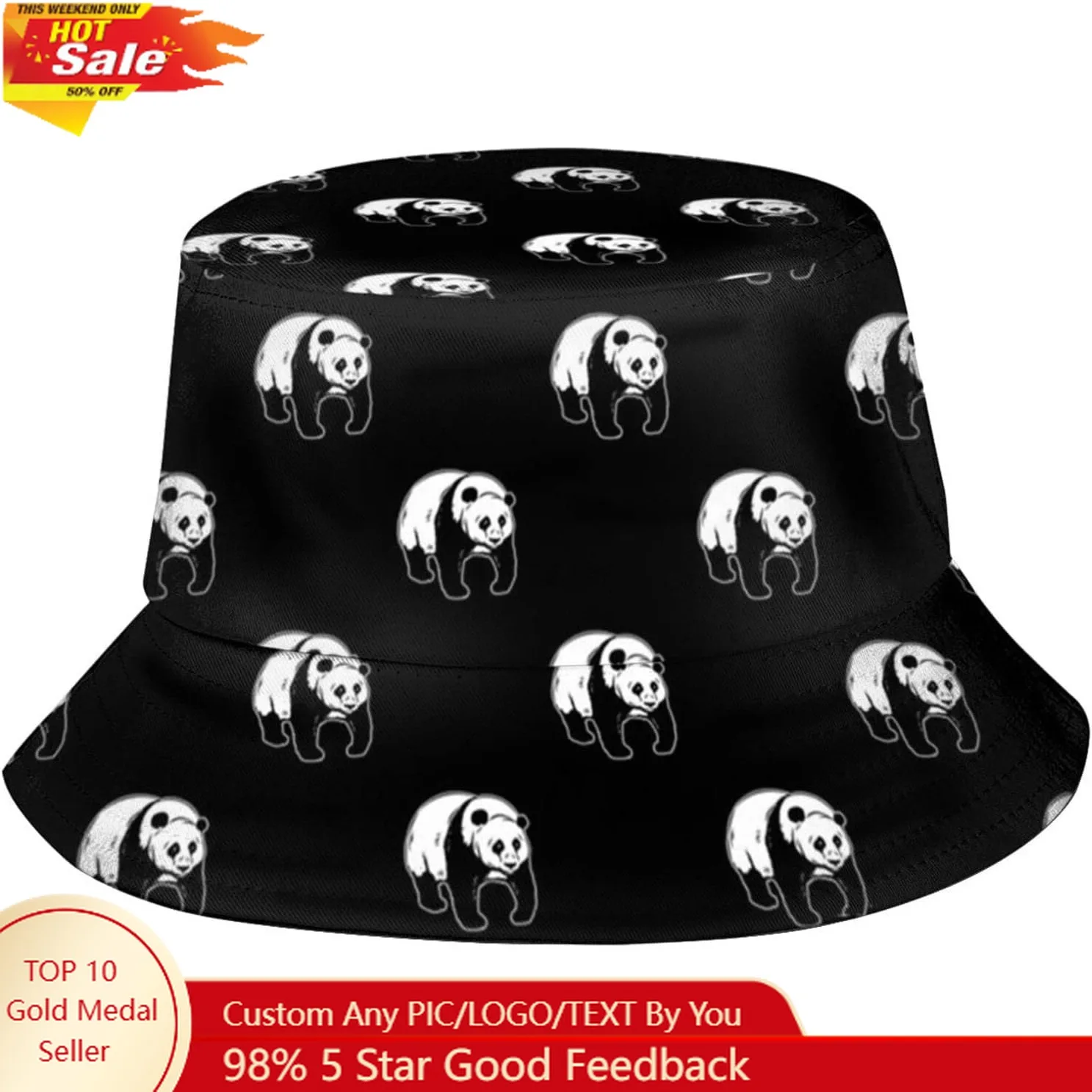 

Cute Panda Print Bucket Hats Fashion Sun Cap Packable Outdoor Cartoon Bear Fisherman Hat for Women and Men