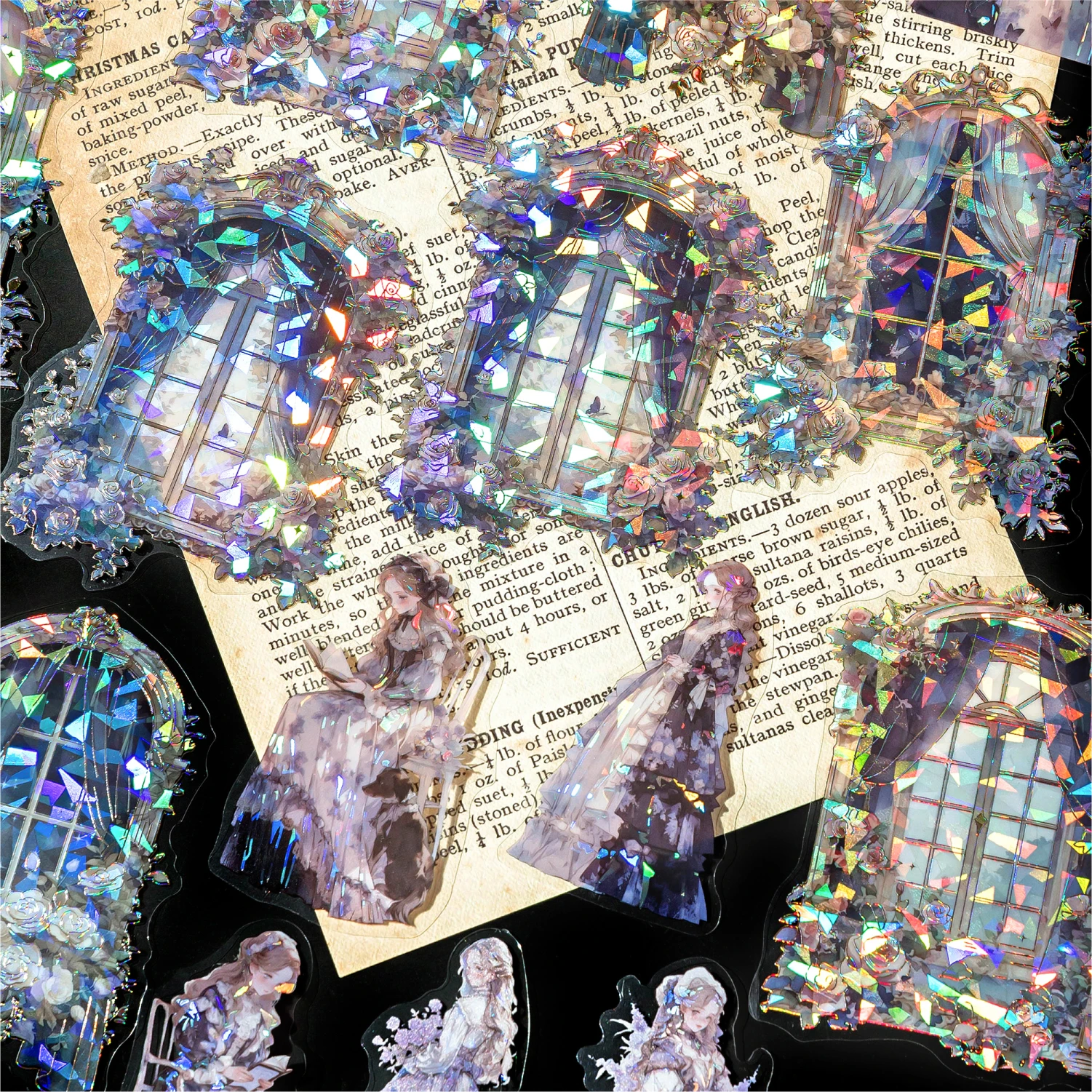 20pcs Palace Beauty Series Winkle Girl's Window Stickers Srapbooking Collage Junk Journal DIY PET Aesthetics Decorative Stickers