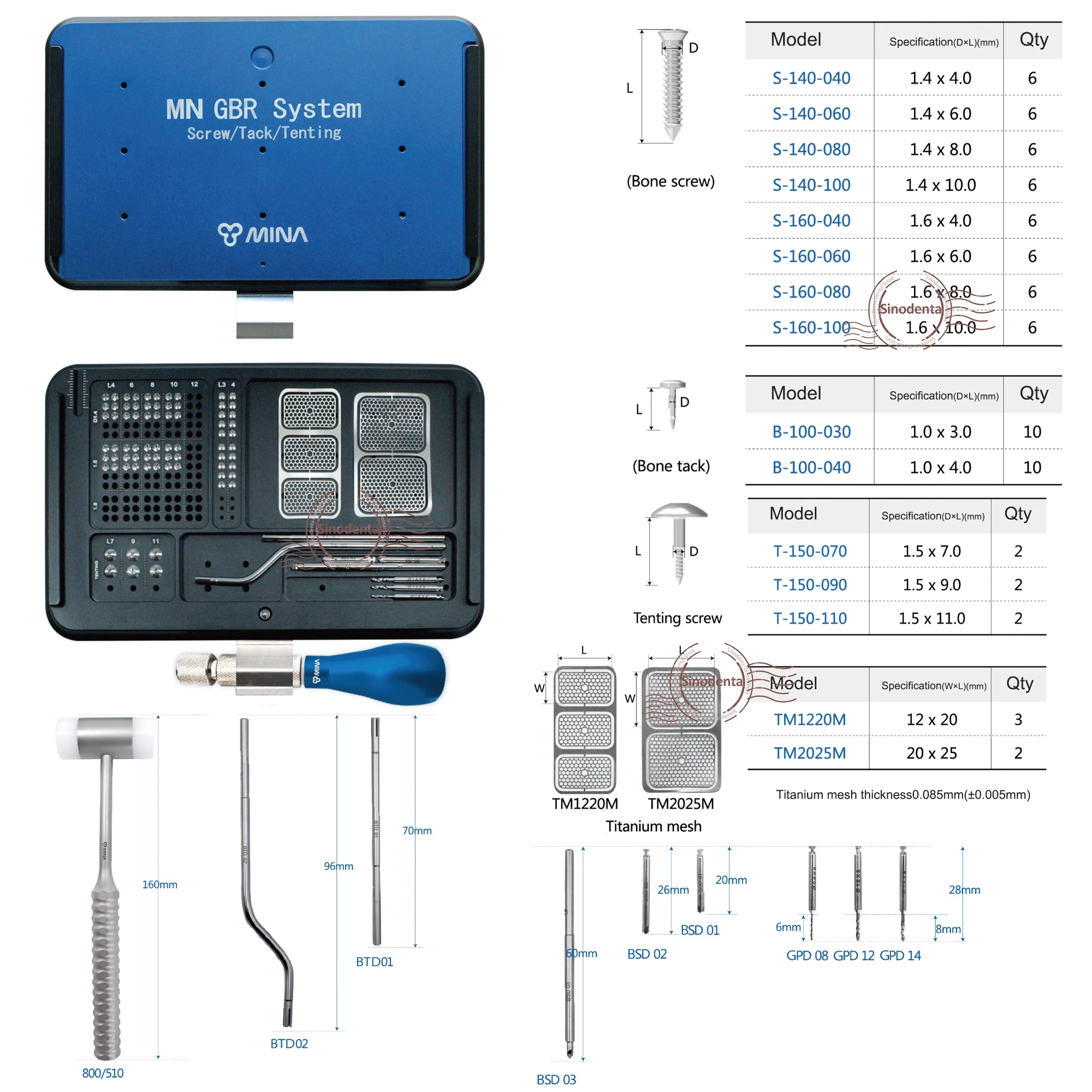 New 1 Set Dental GBR System Bone Tack Kit Driver Applicator Tenting Set Titanium Mesh Ti Pins GBR Tack Screw Dental Surgery Kit