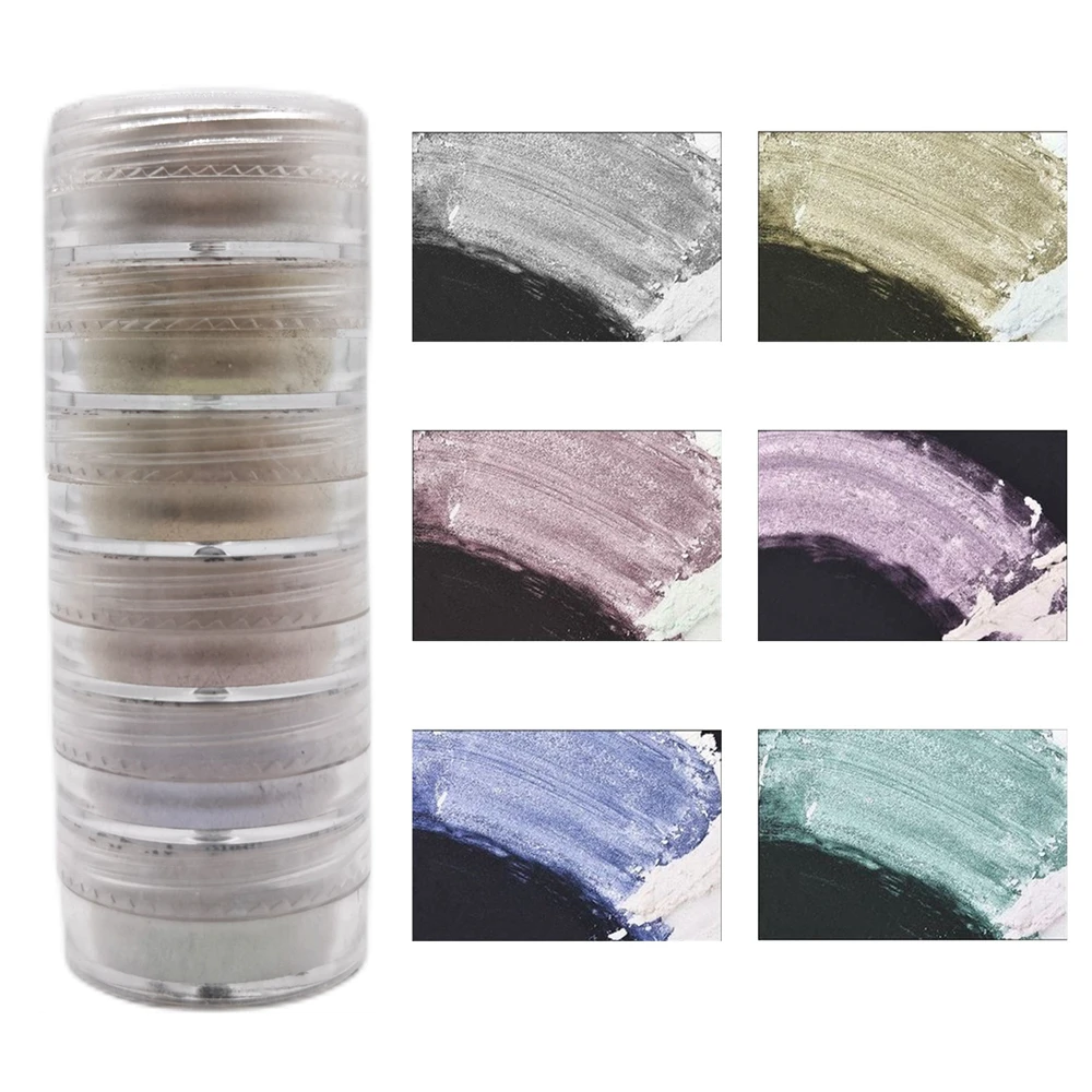 6Pcs/Set Aurora Chrome Symphony Pearlescent Epoxy Resin Mineral Mica Pigment Nail Art Eyeshadow Soap Cosmetic Fluorescent Powder