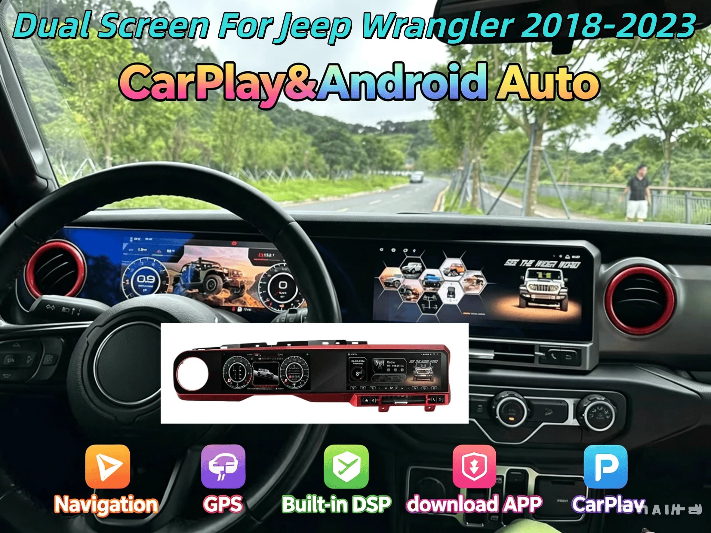 

Android 13 Auto Car Radio Navi For Jeep Wrangler JL 2018 2019 2020 2021 2022 2023 CarPlay Gladiator Dual Screen Digital Dash