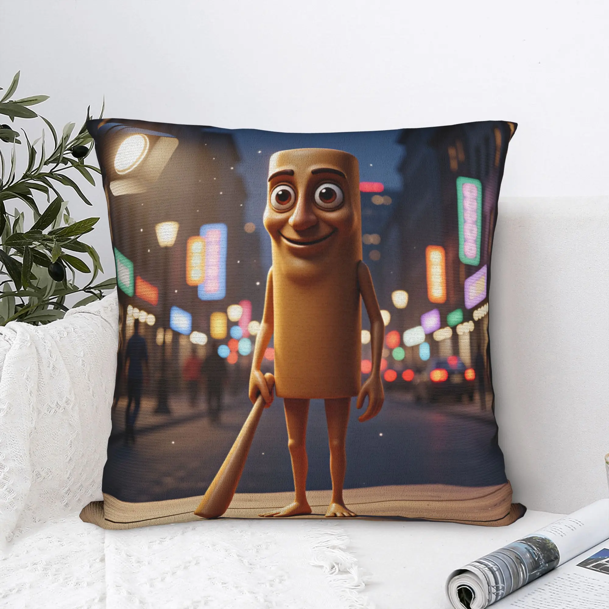 Tung Tung Sahur City Night Street Pillowcases  Novelty Pillow Case For Living Room Sofa Comfy Pillow Cover