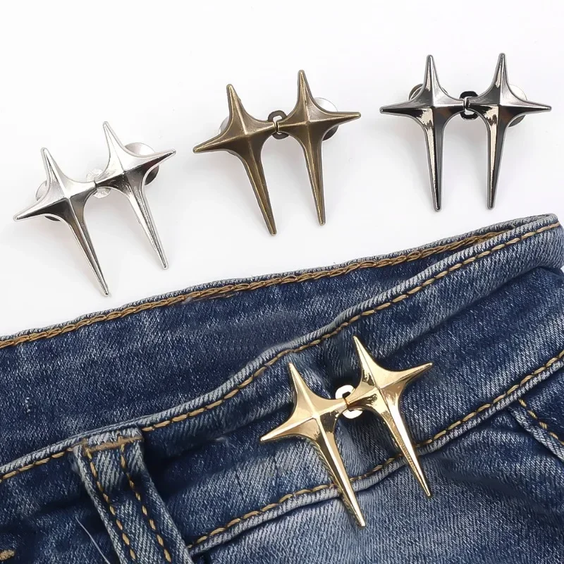 Nieuwe Metalen Kruis Ster Verstelbare Jean Knooppennen Afneembare Broek Drukknopen Diy Naaivrije Taillespanner Gespen