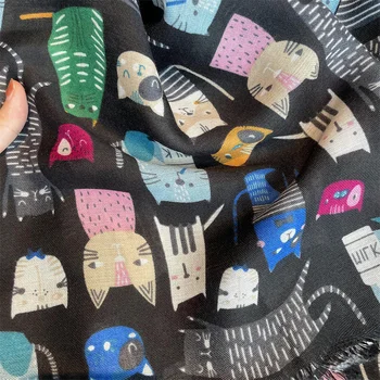 Hiszpania luksusowa marka Fringe szalik wiskozowy dla kobiet kot kreskówkowy wzór szale i chusty Pashmina Bufandas muzułmański hidżab 180*90Cm