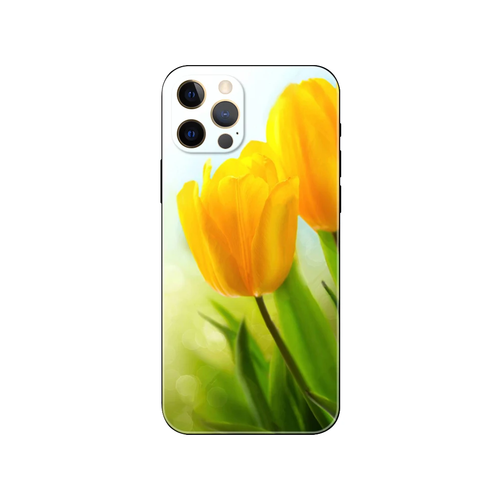 Tulips Flower Spring ，phone case for iphone，14 2020se 6 6s 7 8 plus x 10 XR XS 11 12 13 mini pro MAX soft black tpu back cover