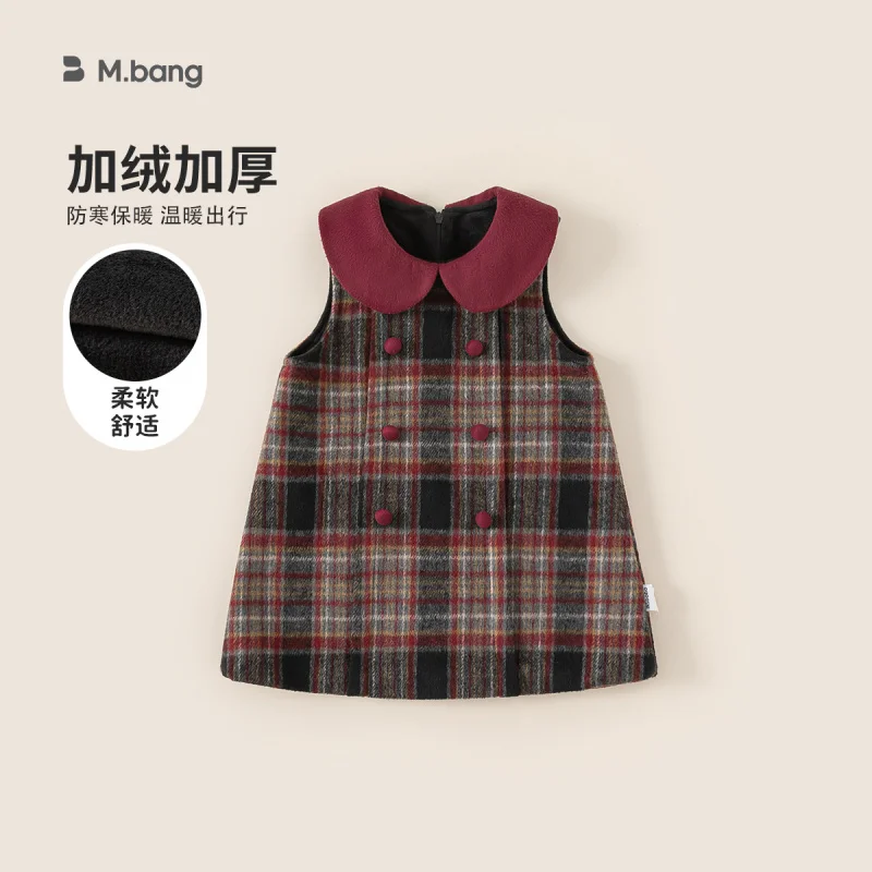 

Bangxuan Children's Clothing Vest Dress Winter Baby Girl Dress Sleeveless Doll Collar Plaid Dress Girls' Dress